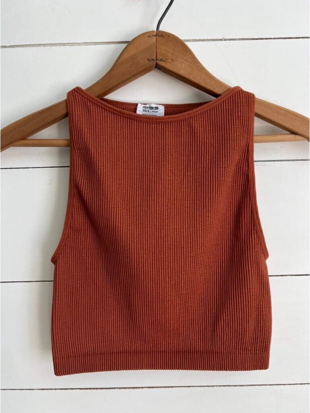 Cotton On Ribbed Rust Orange Crop Tank Top Women's XS/S Fall Loungewear Yoga Gym
